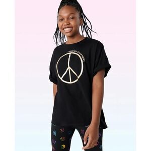 Sugar & Jade Graphic Tee Kids L 12/14 Black Celebrate Black History Peace Sign